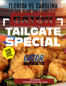 Ad for gator nuggets tailgate special